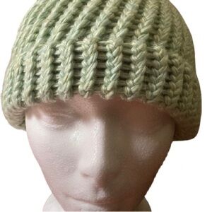 Handmade mint green knit beanie hat for adults